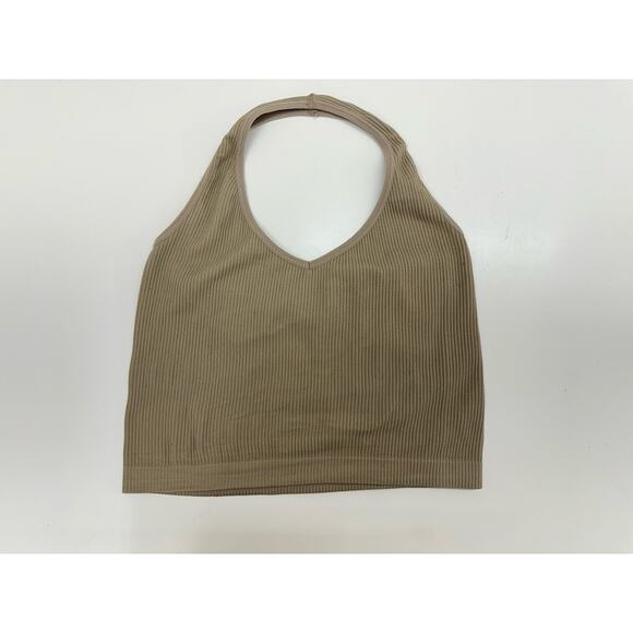 Faded Rose Womens Crop Top Size Large Brown Ribbed Halter Top - Picture 1 of 8